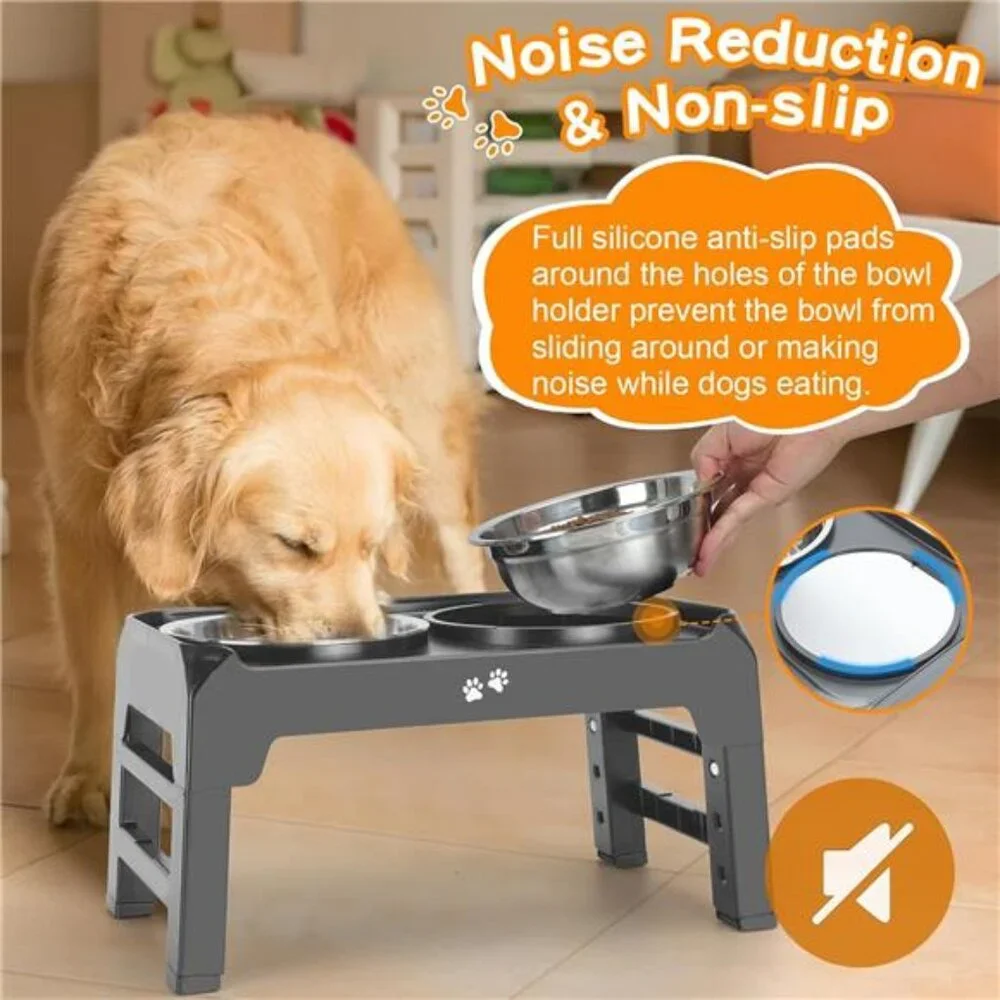 Elevated Dog Bowls, 4 Height Adjustable Raised Dog Bowl Stand with 2 Thick 50oz
